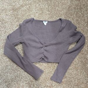 Garage Gray Ruched Long Sleeve Crop Blouse